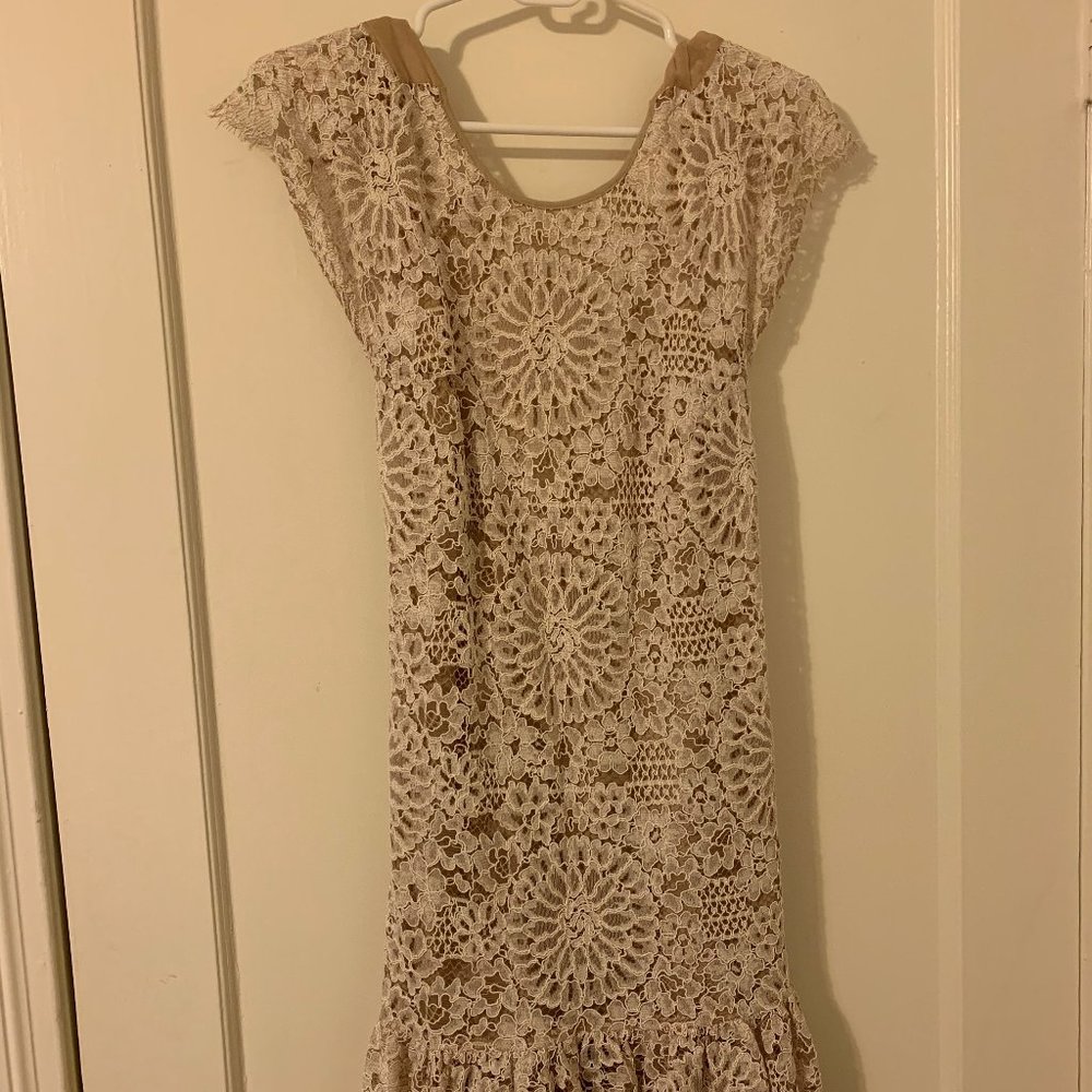 White Lace Dress Open Back with Tie